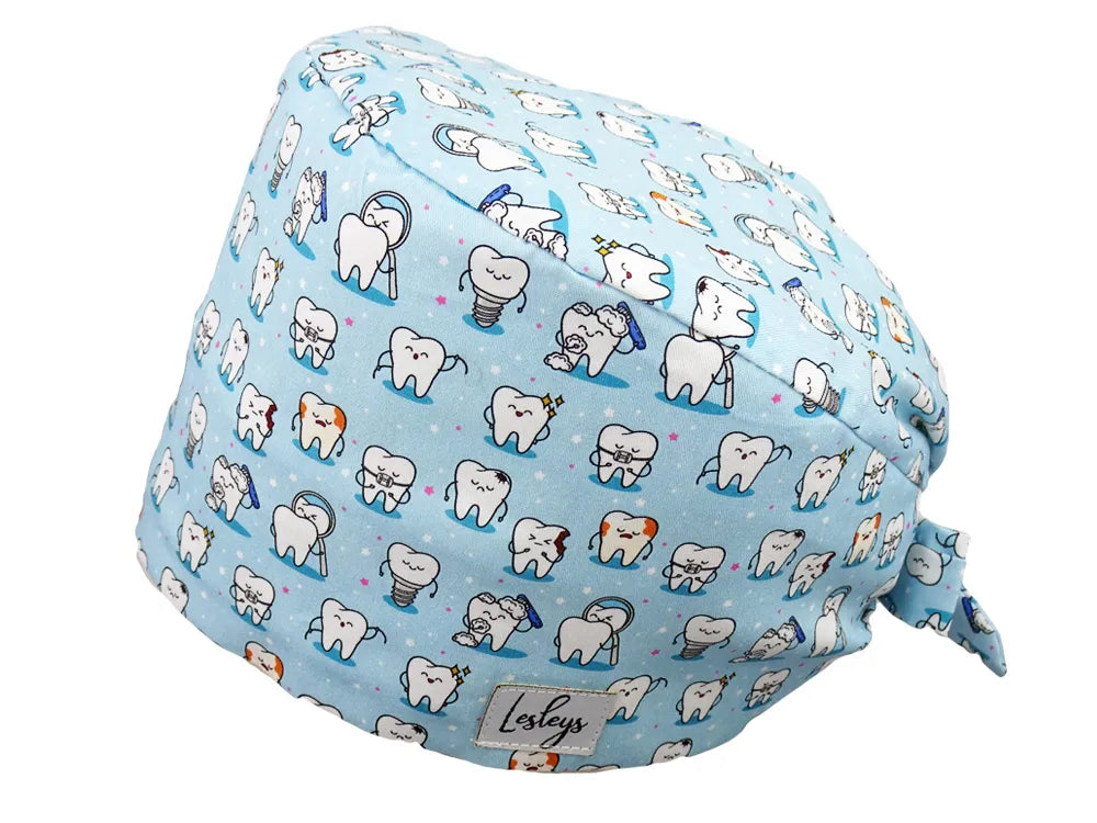Cotton Scrub Cap - Calot de Bloc - Gorro Quirofano - Cuffia Chirurgica - Teeth Blue
