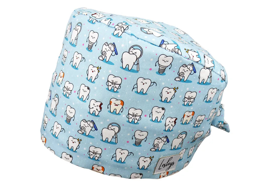 Cotton Scrub Cap - Calot de Bloc - Gorro Quirofano - Cuffia Chirurgica - Teeth Blue