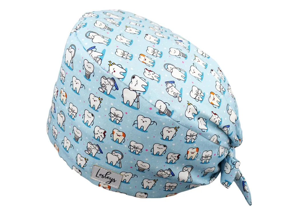 Cotton Scrub Cap - Calot de Bloc - Gorro Quirofano - Cuffia Chirurgica - Teeth Blue