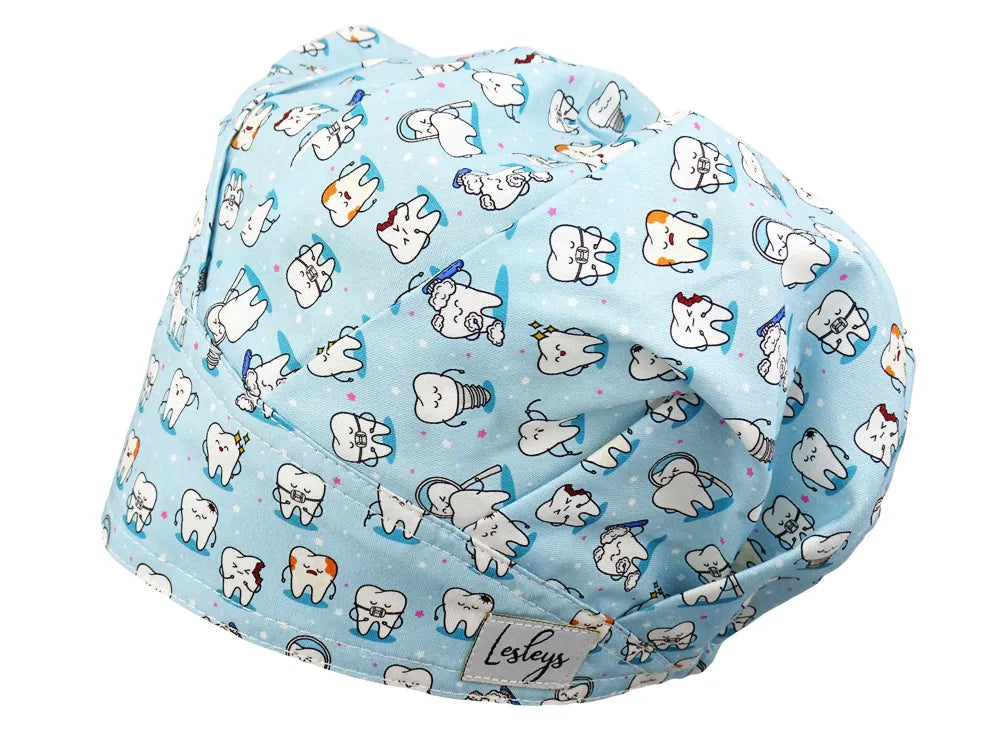 Cotton Scrub Cap - Calot de Bloc - Gorro Quirofano - Cuffia Chirurgica - Teeth Blue