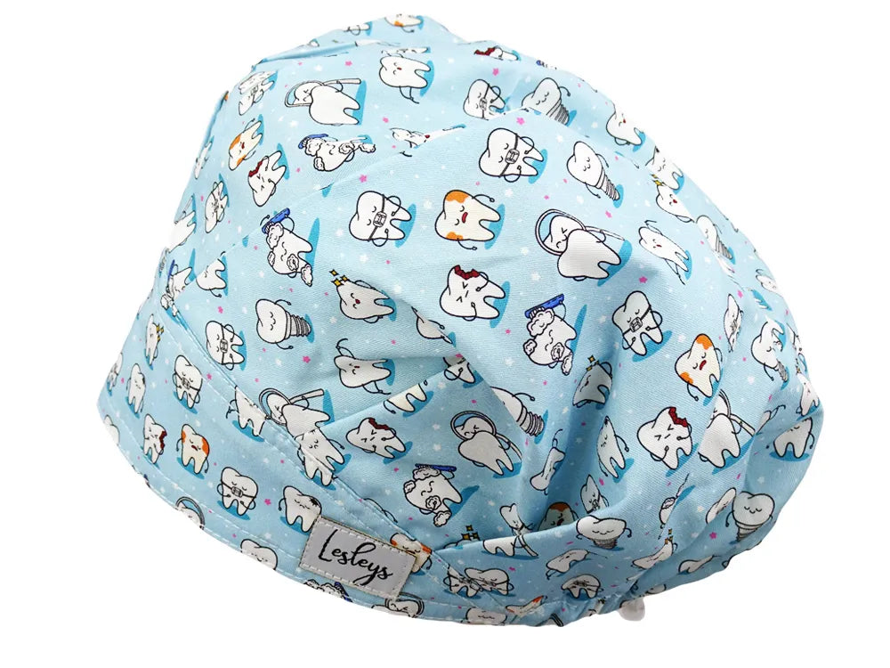 Cotton Scrub Cap - Calot de Bloc - Gorro Quirofano - Cuffia Chirurgica - Teeth Blue