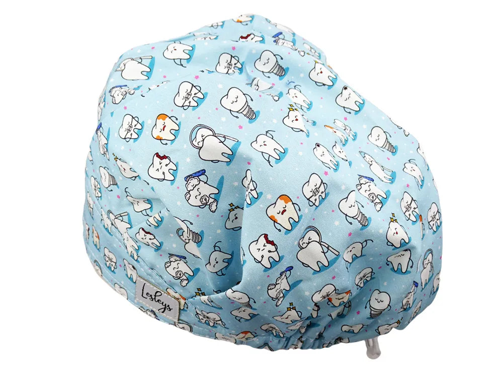 Cotton Scrub Cap - Calot de Bloc - Gorro Quirofano - Cuffia Chirurgica - Teeth Blue