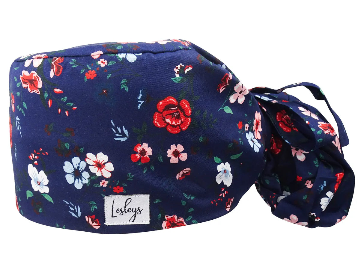 Cotton Scrub Cap - Calot de Bloc - Gorro Quirofano - Cuffia Chirurgica Ponytail Surgical Cap Flower Meadow