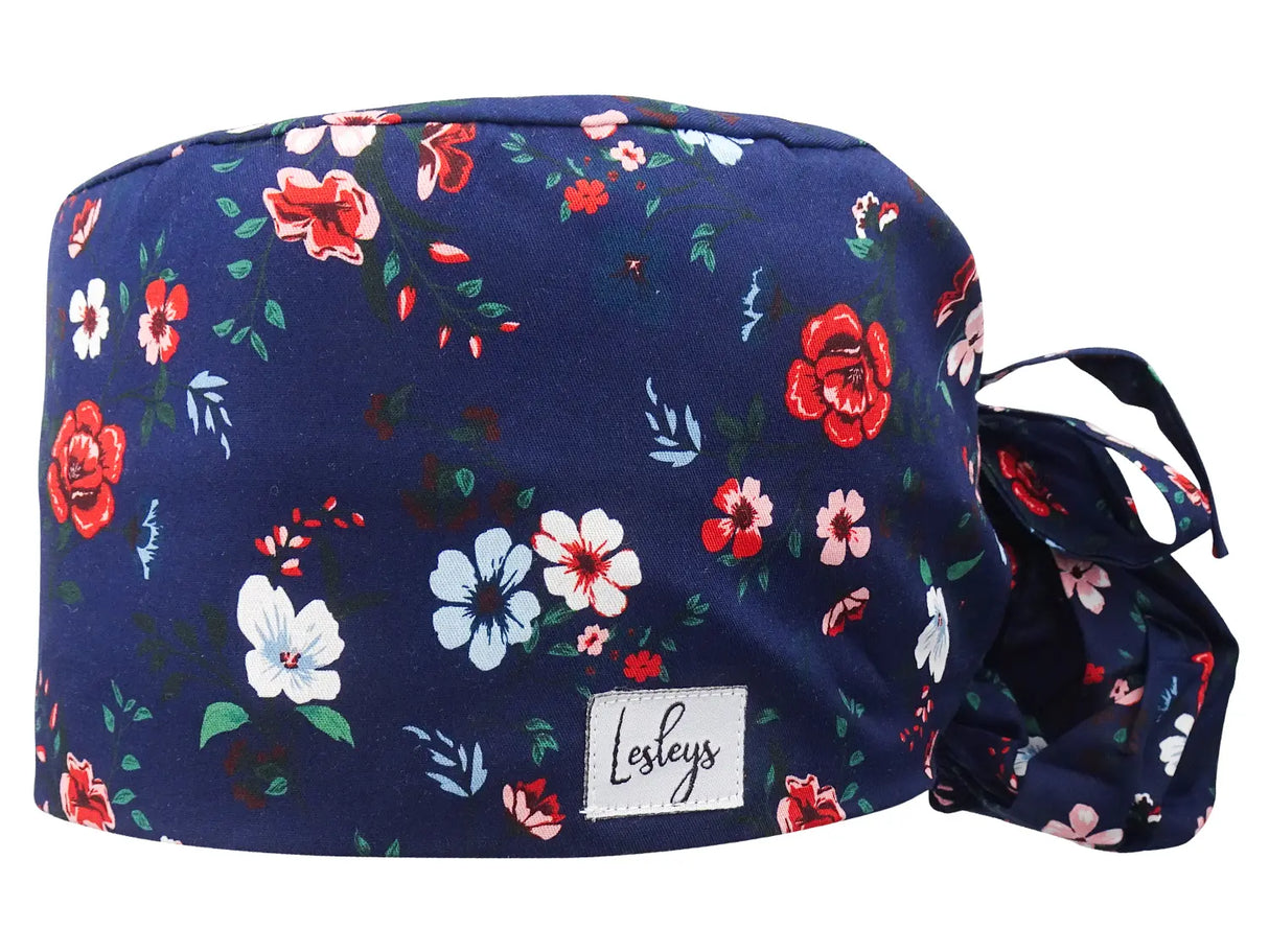 Cotton Scrub Cap - Calot de Bloc - Gorro Quirofano - Cuffia Chirurgica Ponytail Surgical Cap Flower Meadow