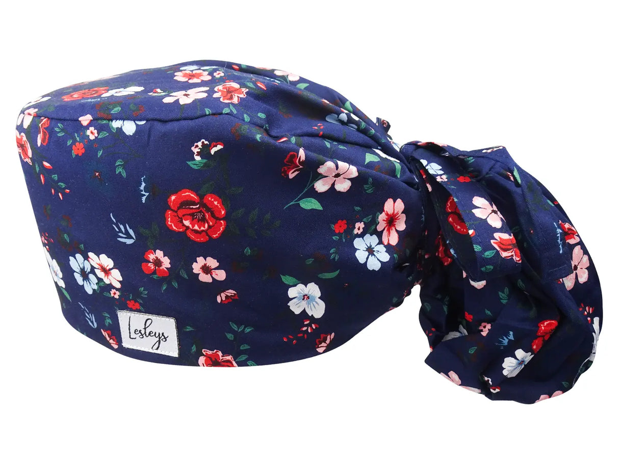 Cotton Scrub Cap - Calot de Bloc - Gorro Quirofano - Cuffia Chirurgica Ponytail Surgical Cap Flower Meadow