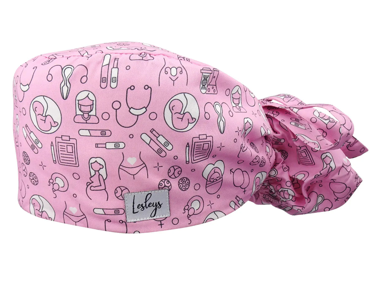 Cotton Scrub Cap - Calot de Bloc - Gorro Quirofano - Cuffia Chirurgica Ponytail Surgical Cap Obstetrics Pink