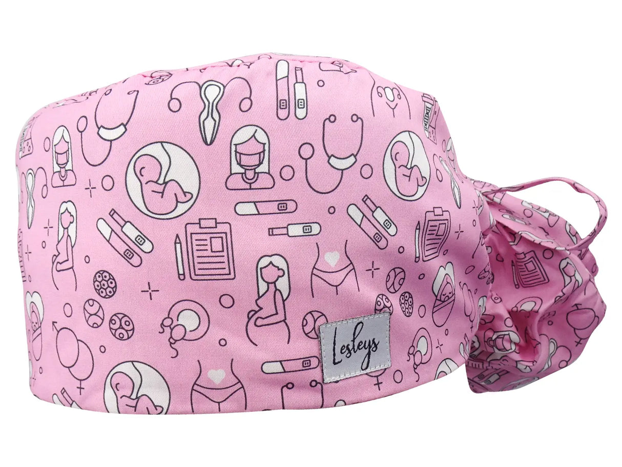 Cotton Scrub Cap - Calot de Bloc - Gorro Quirofano - Cuffia Chirurgica Ponytail Surgical Cap Obstetrics Pink