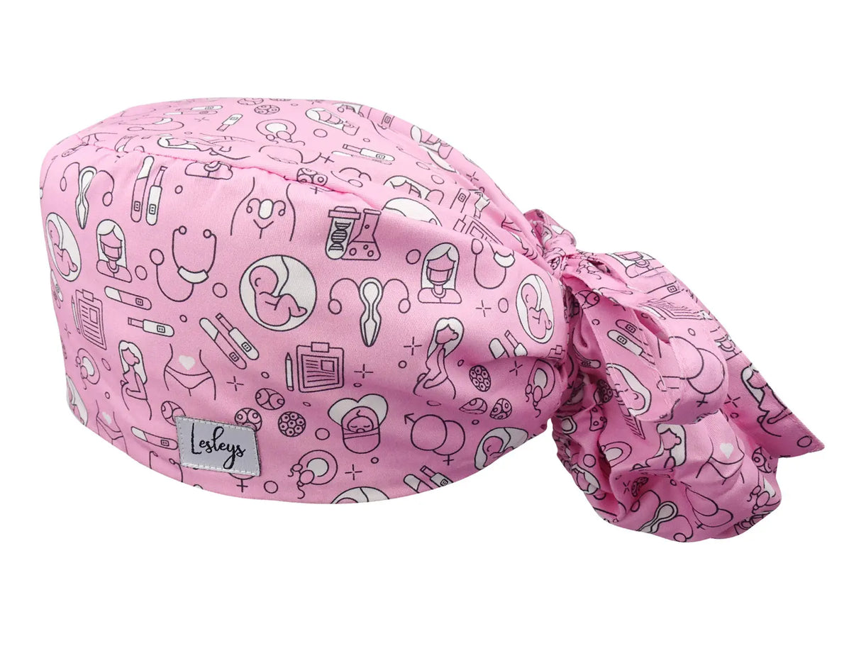 Cotton Scrub Cap - Calot de Bloc - Gorro Quirofano - Cuffia Chirurgica Ponytail Surgical Cap Obstetrics Pink