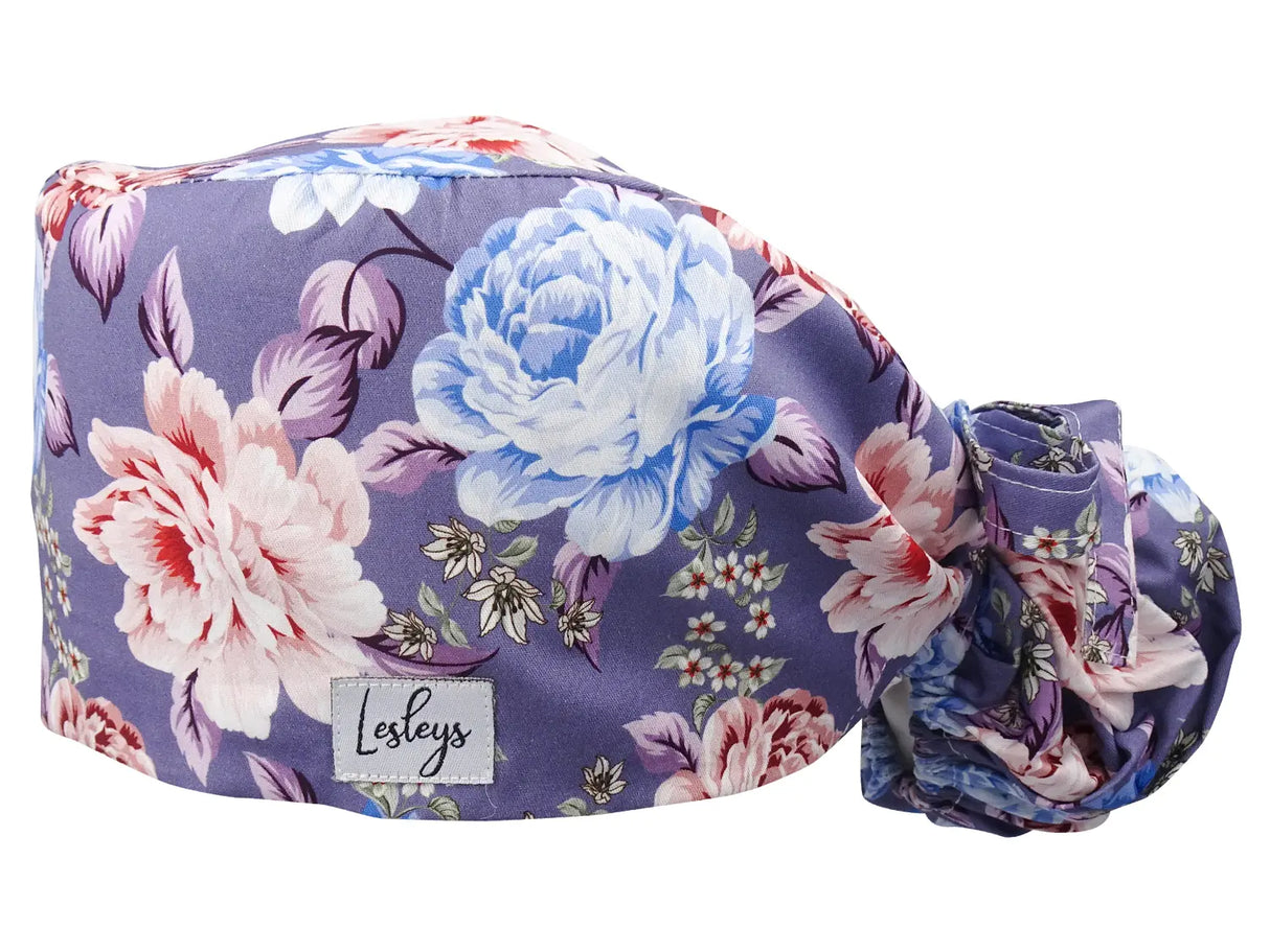 Cotton Scrub Cap - Calot de Bloc - Gorro Quirofano - Cuffia Chirurgica Ponytail Surgical Cap Bliss Flowers