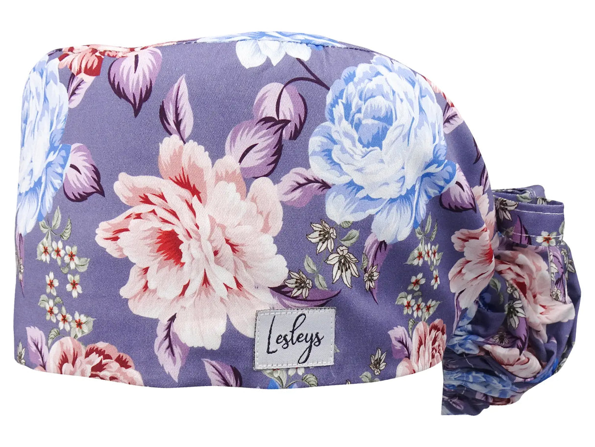 Cotton Scrub Cap - Calot de Bloc - Gorro Quirofano - Cuffia Chirurgica Ponytail Surgical Cap Bliss Flowers