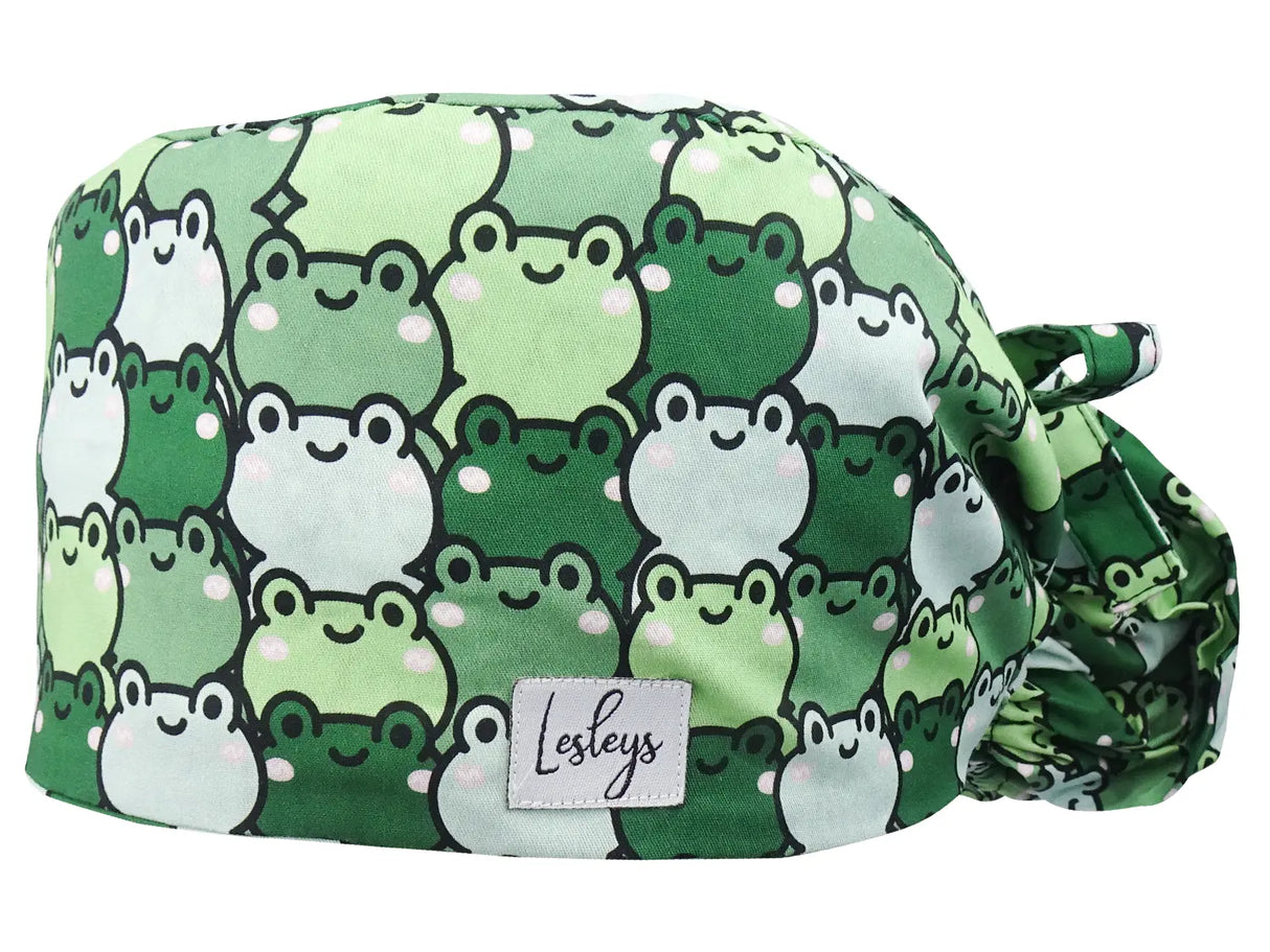 Cotton Scrub Cap - Calot de Bloc - Gorro Quirofano - Cuffia Chirurgica Ponytail Surgical Cap Frogs