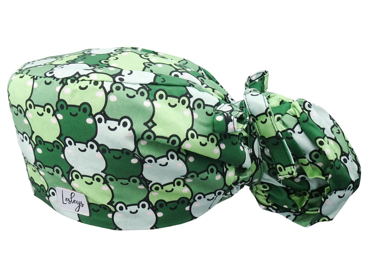 Cotton Scrub Cap - Calot de Bloc - Gorro Quirofano - Cuffia Chirurgica Ponytail Surgical Cap Frogs