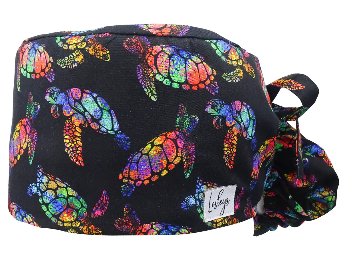 Cotton Scrub Cap - Calot de Bloc - Gorro Quirofano - Cuffia Chirurgica Ponytail Surgical Cap Rainbow Turtle