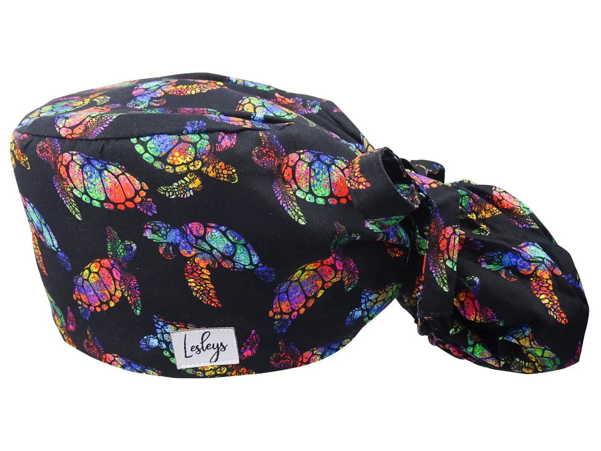 Cotton Scrub Cap - Calot de Bloc - Gorro Quirofano - Cuffia Chirurgica Ponytail Surgical Cap Rainbow Turtle