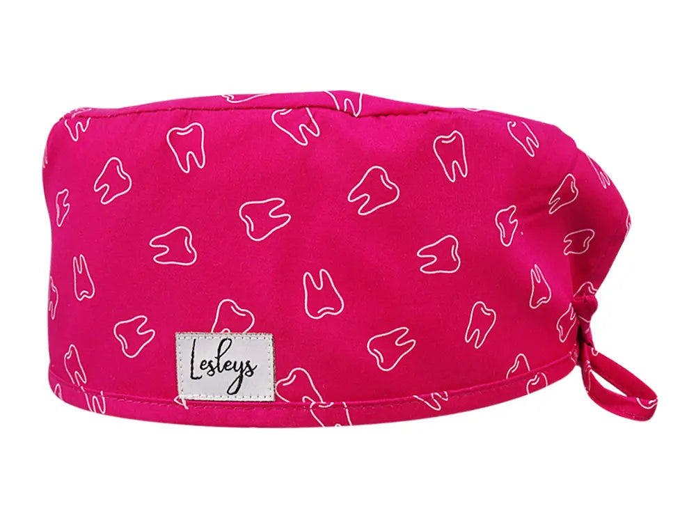 Cotton Scrub Cap - Calot de Bloc - Gorro Quirofano - Cuffia Chirurgica - Pink Teeth