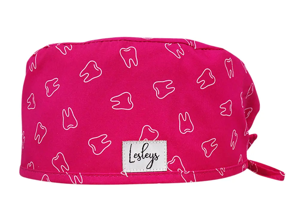 Cotton Scrub Cap - Calot de Bloc - Gorro Quirofano - Cuffia Chirurgica - Pink Teeth