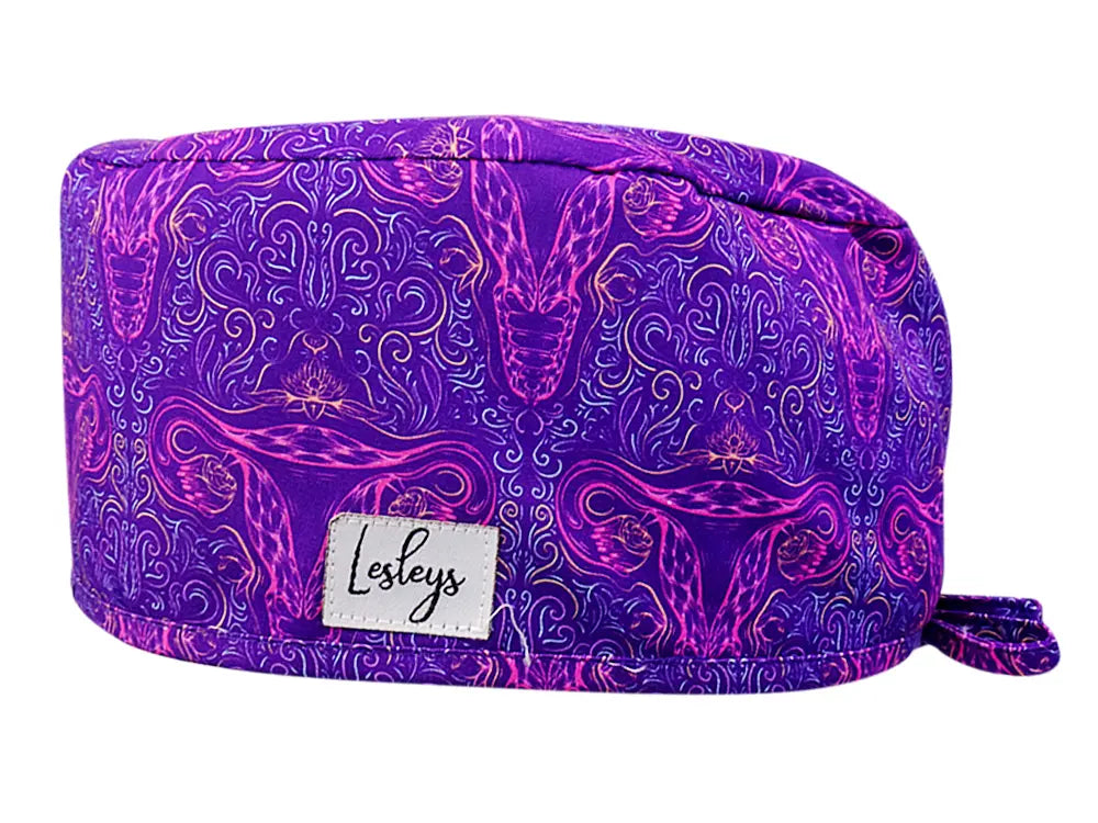 Cotton Scrub Cap - Calot de Bloc - Gorro Quirofano - Cuffia Chirurgica - Purple Uterus