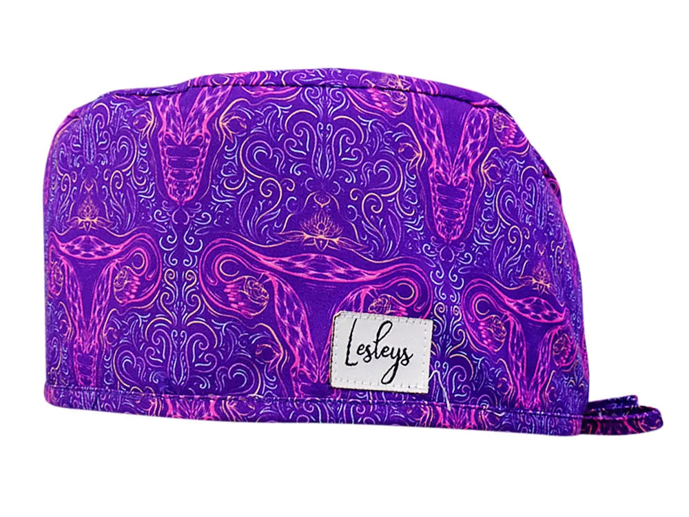Cotton Scrub Cap - Calot de Bloc - Gorro Quirofano - Cuffia Chirurgica - Purple Uterus