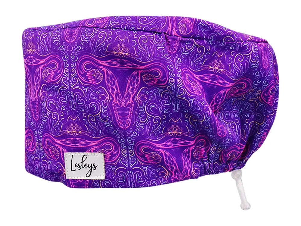 Cotton Scrub Cap - Calot de Bloc - Gorro Quirofano - Cuffia Chirurgica - Purple Uterus