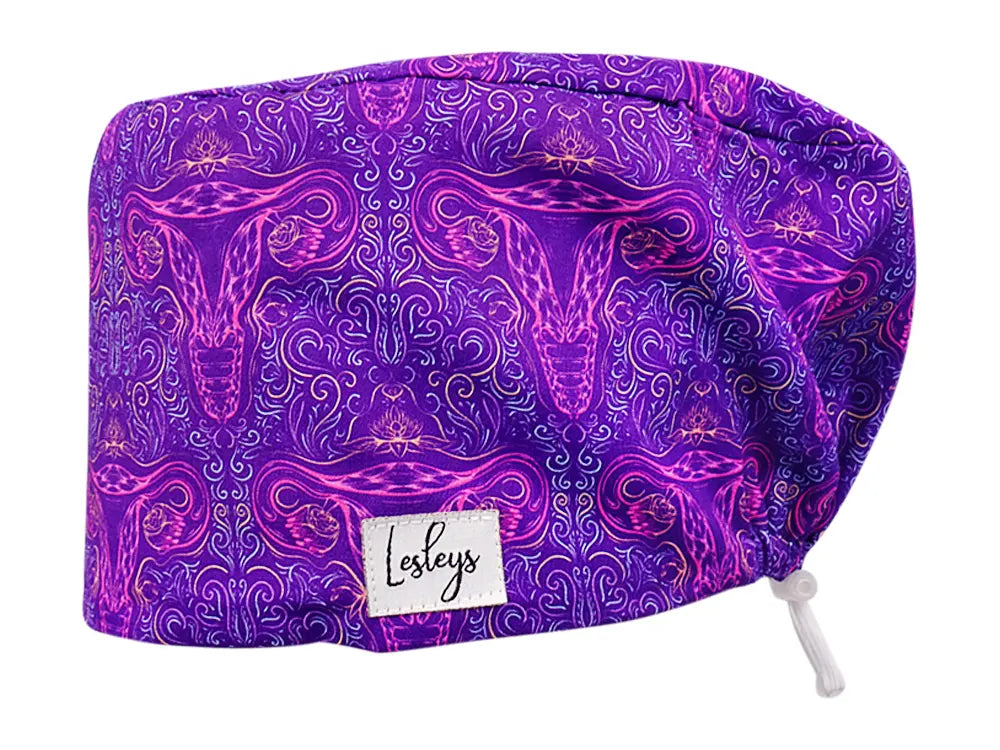 Cotton Scrub Cap - Calot de Bloc - Gorro Quirofano - Cuffia Chirurgica - Purple Uterus