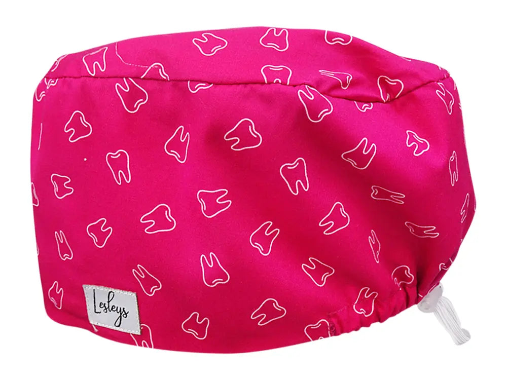 Cotton Scrub Cap - Calot de Bloc - Gorro Quirofano - Cuffia Chirurgica - Pink Teeth