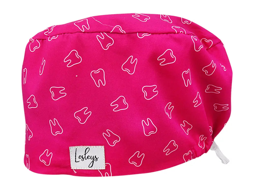 Cotton Scrub Cap - Calot de Bloc - Gorro Quirofano - Cuffia Chirurgica - Pink Teeth