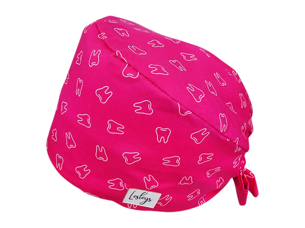 Cotton Scrub Cap - Calot de Bloc - Gorro Quirofano - Cuffia Chirurgica - Pink Teeth