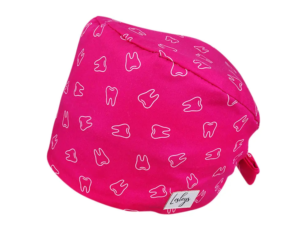 Cotton Scrub Cap - Calot de Bloc - Gorro Quirofano - Cuffia Chirurgica - Pink Teeth