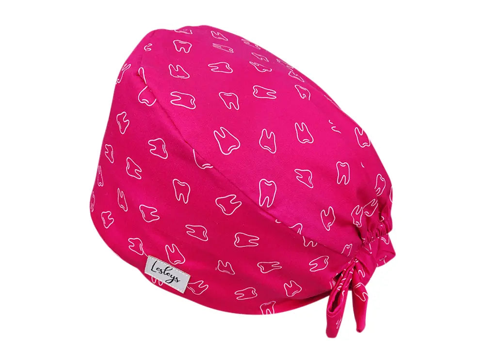 Cotton Scrub Cap - Calot de Bloc - Gorro Quirofano - Cuffia Chirurgica - Pink Teeth