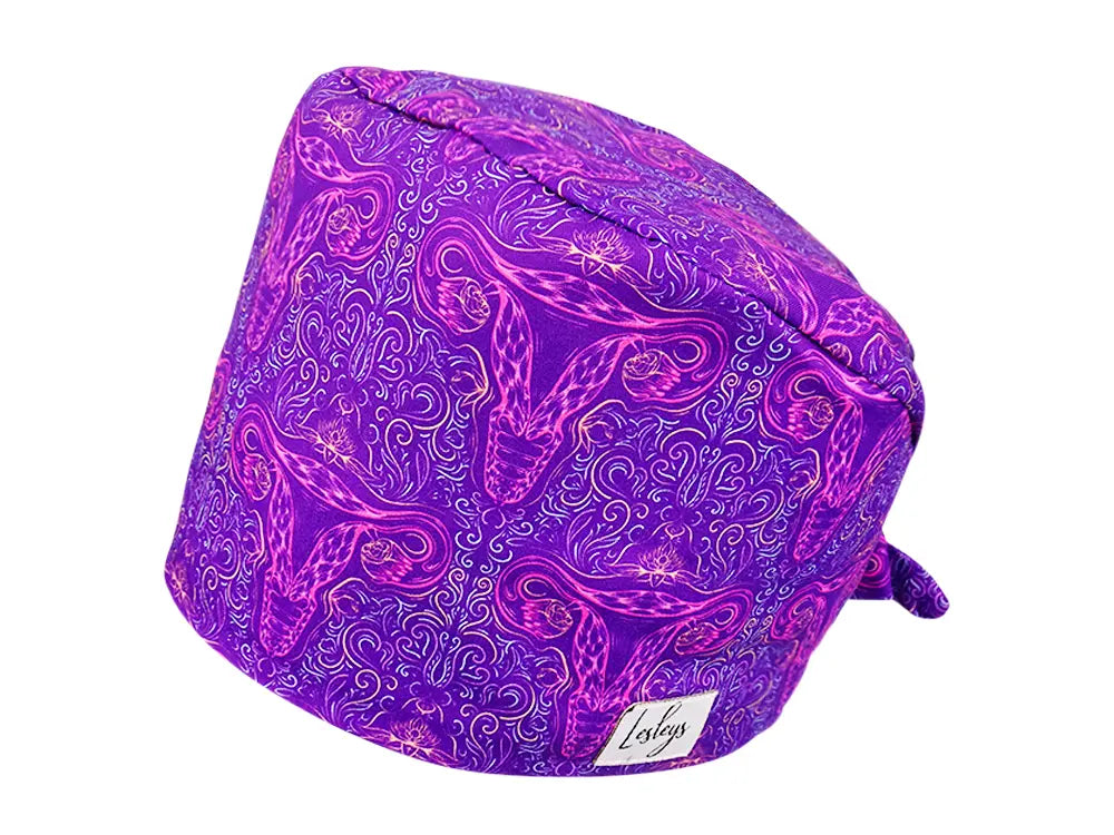 Cotton Scrub Cap - Calot de Bloc - Gorro Quirofano - Cuffia Chirurgica - Purple Uterus