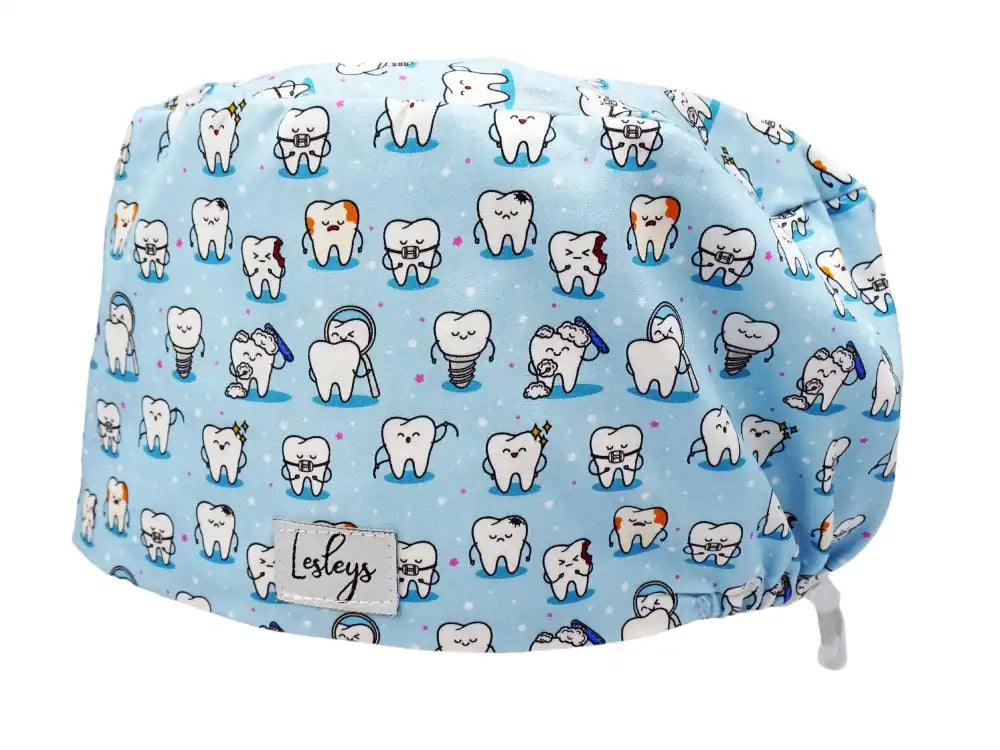 Cotton Scrub Cap - Calot de Bloc - Gorro Quirofano - Cuffia Chirurgica - Teeth Blue