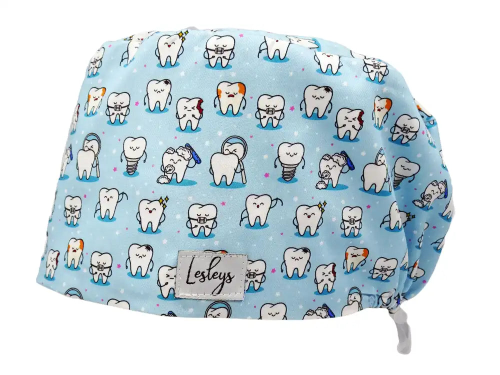 Cotton Scrub Cap - Calot de Bloc - Gorro Quirofano - Cuffia Chirurgica - Teeth Blue