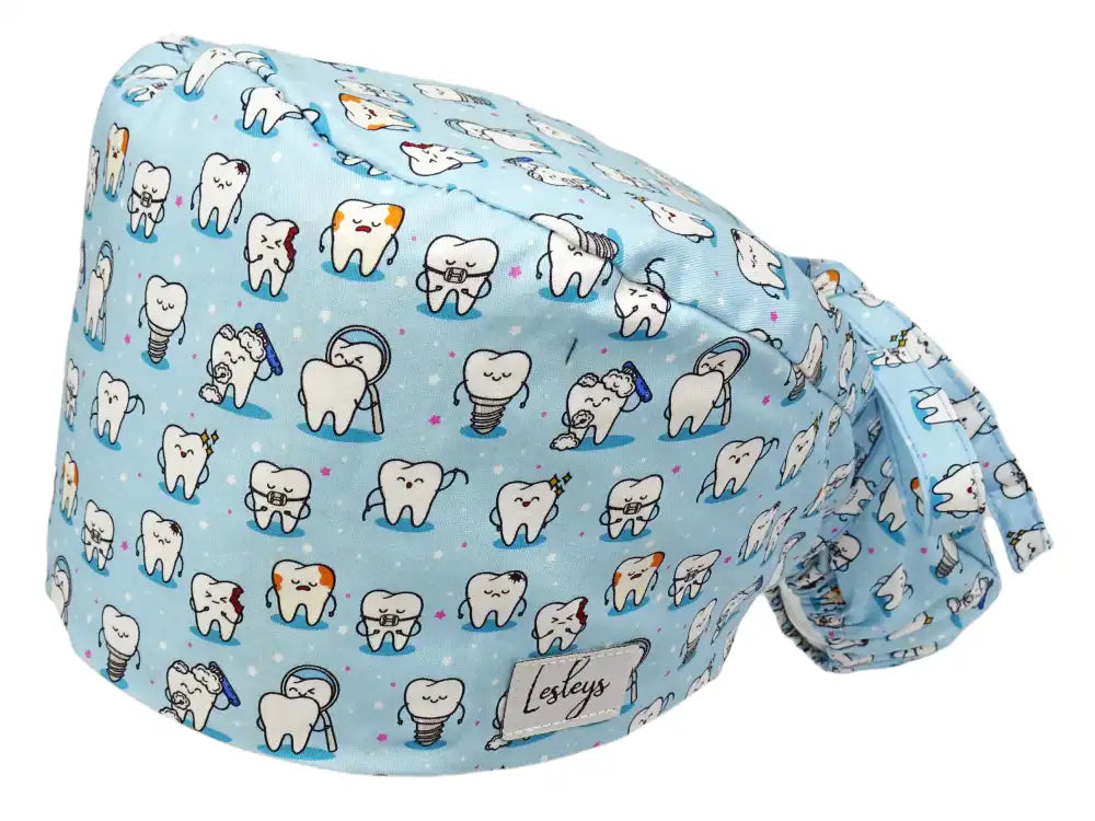 Cotton Scrub Cap - Calot de Bloc - Gorro Quirofano - Cuffia Chirurgica - Teeth Blue