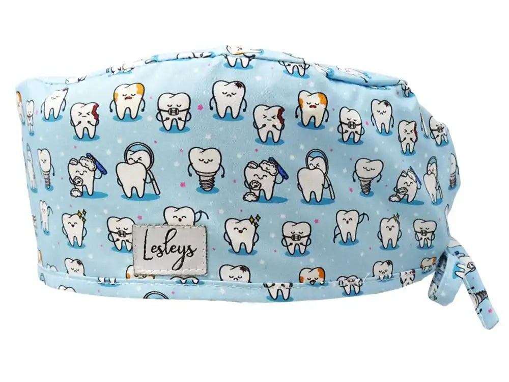 Cotton Scrub Cap - Calot de Bloc - Gorro Quirofano - Cuffia Chirurgica - Teeth Blue