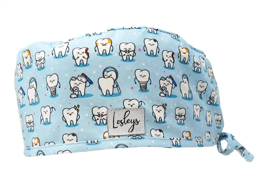 Cotton Scrub Cap - Calot de Bloc - Gorro Quirofano - Cuffia Chirurgica - Teeth Blue