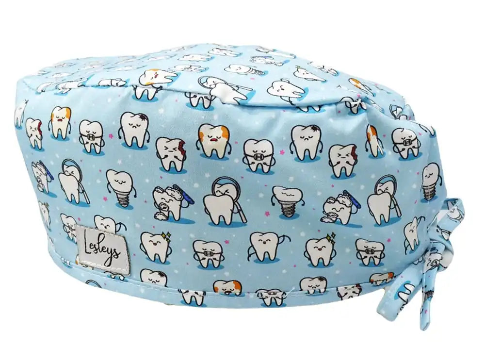 Cotton Scrub Cap - Calot de Bloc - Gorro Quirofano - Cuffia Chirurgica - Teeth Blue