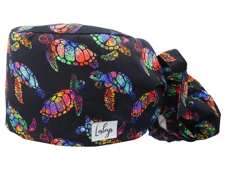 Cotton Scrub Cap - Calot de Bloc - Gorro Quirofano - Cuffia Chirurgica Ponytail Surgical Cap Rainbow Turtle